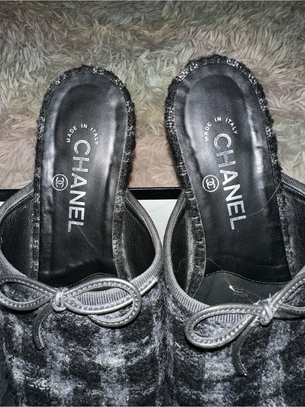 Chanel Wool Check Mules Size 38.5